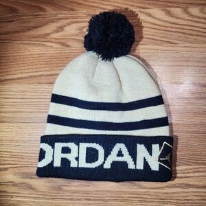 Nike Jordan Jumping Man Black/Gold Striped Knit Beanie Youth